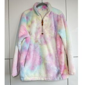 Jen & Co Pastel Tie Dye 1/4 Zip Fuzzy Fleece Size Small Pink Purple Yellow Blue